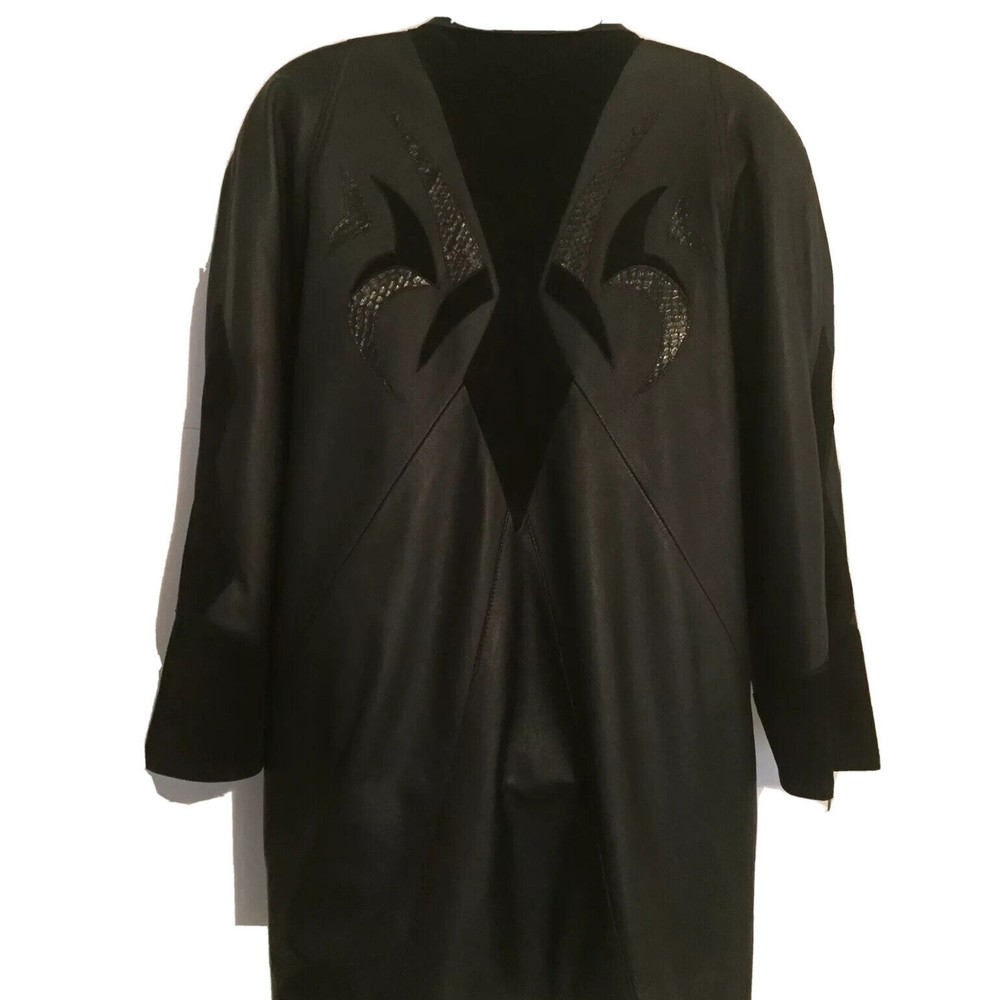 80s/90s Leather Coat Big Shoulders Long Jacket Suede Snakeskin Size 10 Medium